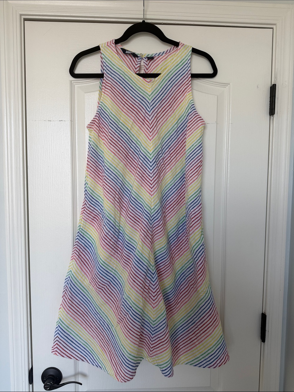 100% Linen Lands' End Rainbow Striped A-Line Dress